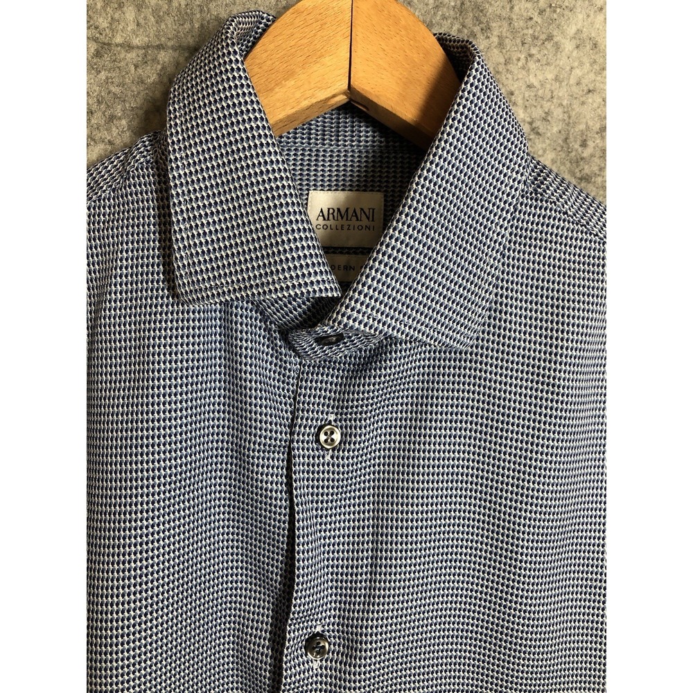 Armani Collezioni Shirt‎ Mens 15 Blue Check Button Down Career Casual Classic
